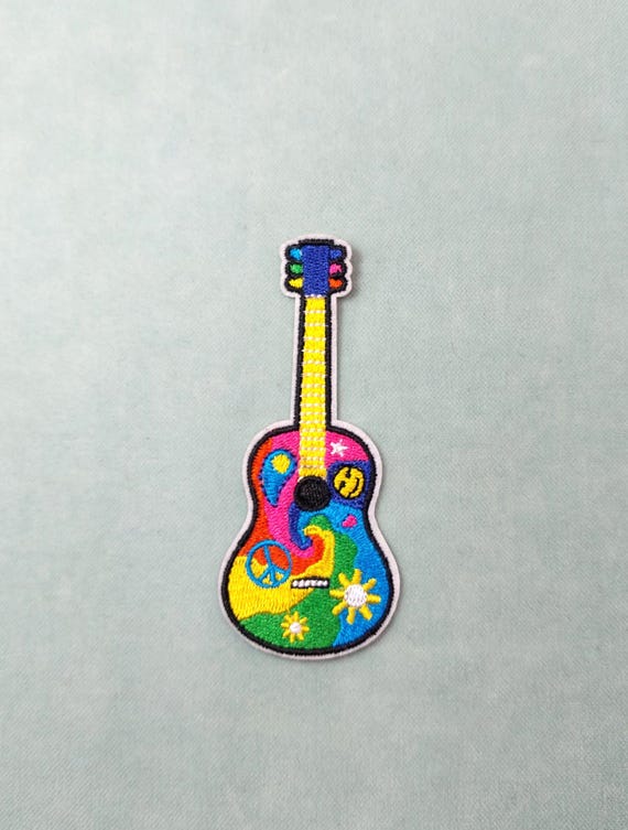 Toppa ricamata termoadesiva per chitarra elettrica, colore nero