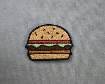 Hamburger patch, embroidered iron-on patch, iron on patch, sew-on patch