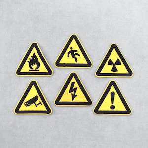 Embroidered iron-on warning sign patch, warning triangle, embroidered iron-on patch
