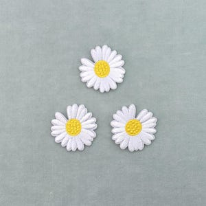 Set di 3 toppe a forma di margherita bianca, 4 cm, toppe a forma di margherita da stirare o cucire, fiori portafortuna
