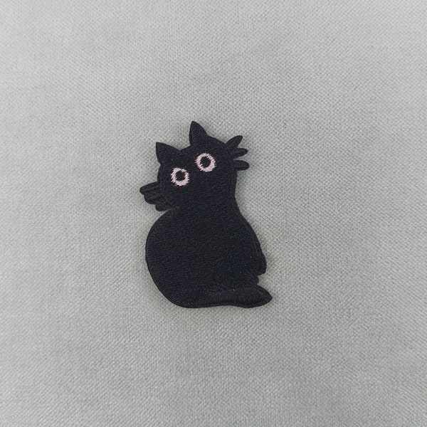 Little black cat patch, embroidered iron-on badge