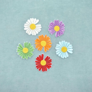 Juego de 6 parches termoadhesivos bordados de margaritas, 6 parches de margaritas, personaliza ropa y accesorios