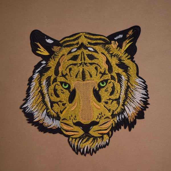 Large Tiger patch, embroidered iron-on patch, racket back patch, sewing patch, customize clothing and accessories