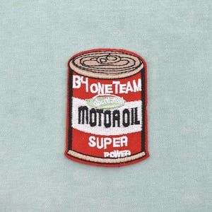 Embroidered iron-on motor oil patch, badge, customize clothing and accessories