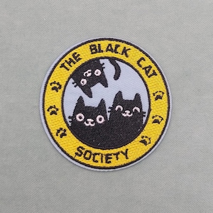 黒猫協会のバッジ、アイロンまたは縫製で刺繍されたアイロン接着ワッペン、衣服やアクセサリーのカスタマイズ