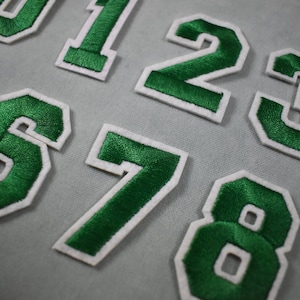 Green number patches, iron-on embroidered number patches, to customize clothing and accessories