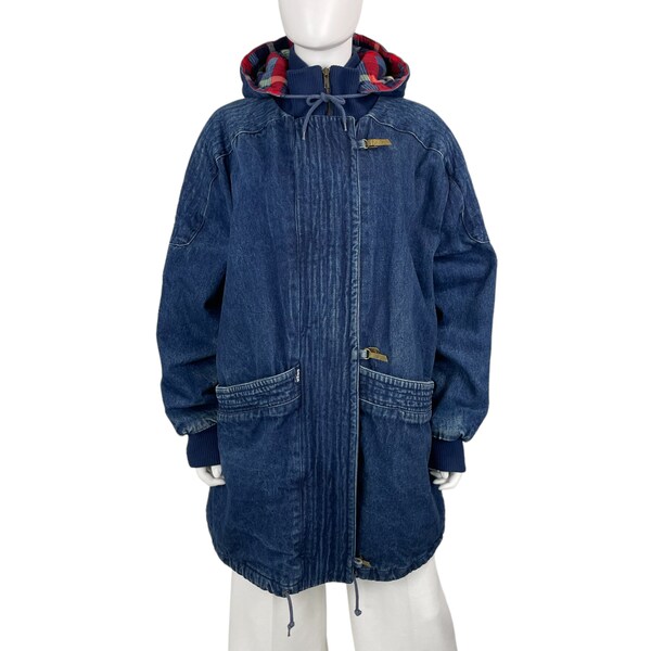 Insulated Denim Coat With Removable Hood - Size L