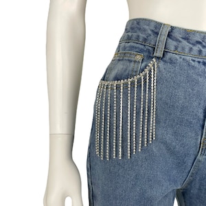 1:1 Rhinestone Fringe Jeans - Size S/M