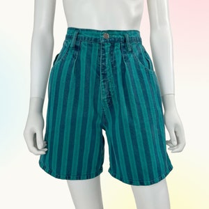 Teal Striped Denim Shorts - Size S