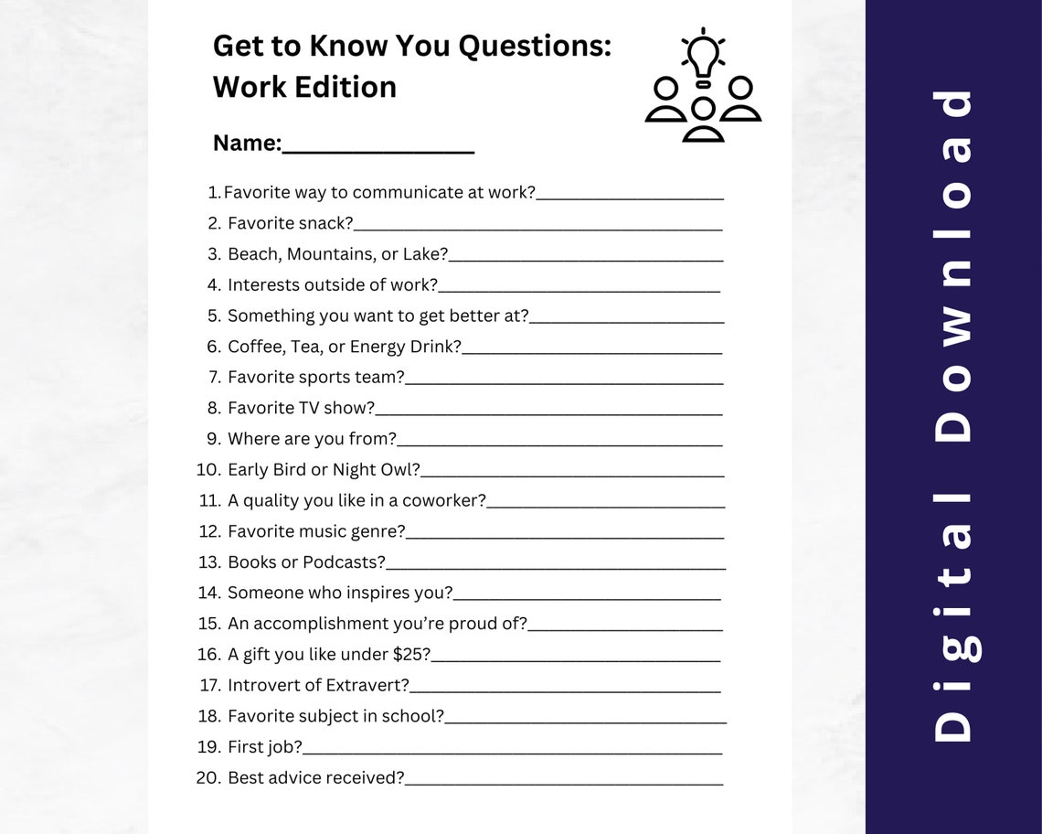 How Many Questions For Work Workplace Icebreaker Game • Get to Know You Questions (downloadable) - Etsy