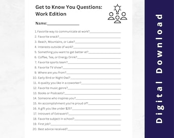 Get to Know You Questions • Workplace Get-to-Know You Game • Employee Work Game • Work Icebreaker, Downloadable