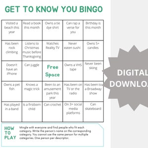 Get to Know You Bingo Game • Digital Download Printable • "Find Someone Who" Bingo • Group Icebreaker Game • Human Bingo