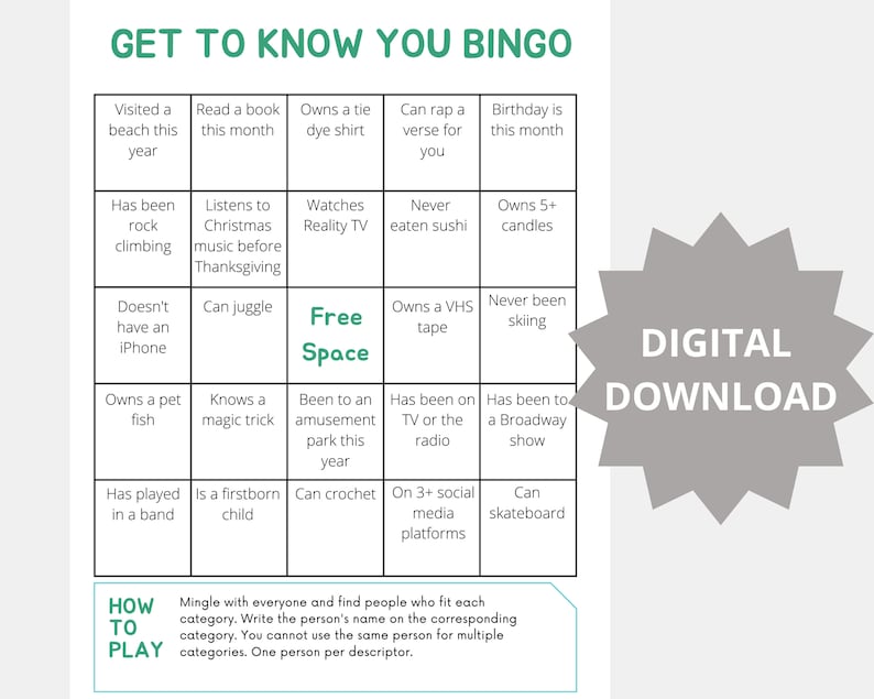 Get to Know You Bingo • Group Icebreaker Game (digital Download) - Etsy
