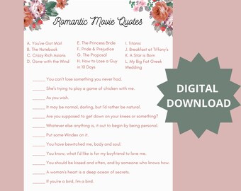 Romantic Movie Quotes Matching Game • Digital Download Printable; Bridal Shower Game; Girls Night; Galentines Day;