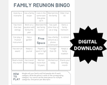 Familientreffen-Bingospiel, lustige Mingle-Aktivität (digitaler Download)