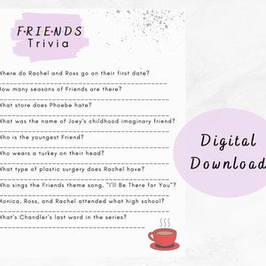 Friends Trivia • TV Show Trivia Game • Friends Game • Friends Activity • Friends Party Game • Digital Download