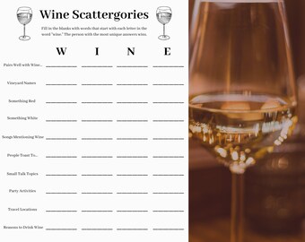 Wein Scattergories-Spiel • Weinbergparty Aktivität (Digitaler Download)