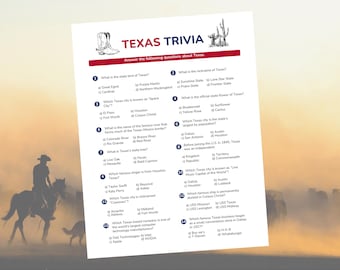 Texas Trivia Spiel • Lone Star State Spiel • USA Zustand Quiz (druckbare digitaler Download)