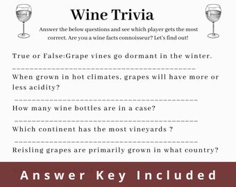Wein Trivia Spiel • Weinberg Brautparty & Geburtstagsparty (Digitaler Download)