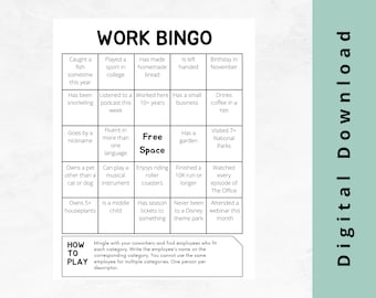 Work Bingo • Arbeitsplatz Eisbrecher Spiel (Herunterladbar)