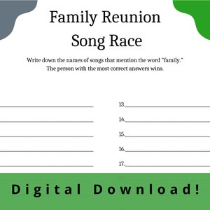 Family Reunion Song Race • Icebreaker Game • Fun Digital Download Game for Family Gatherings, Reunions