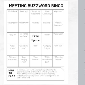 Employee Meeting Buzzword Bingo • Workplace Game • Employee Work Game • Work Icebreaker, Downloadable