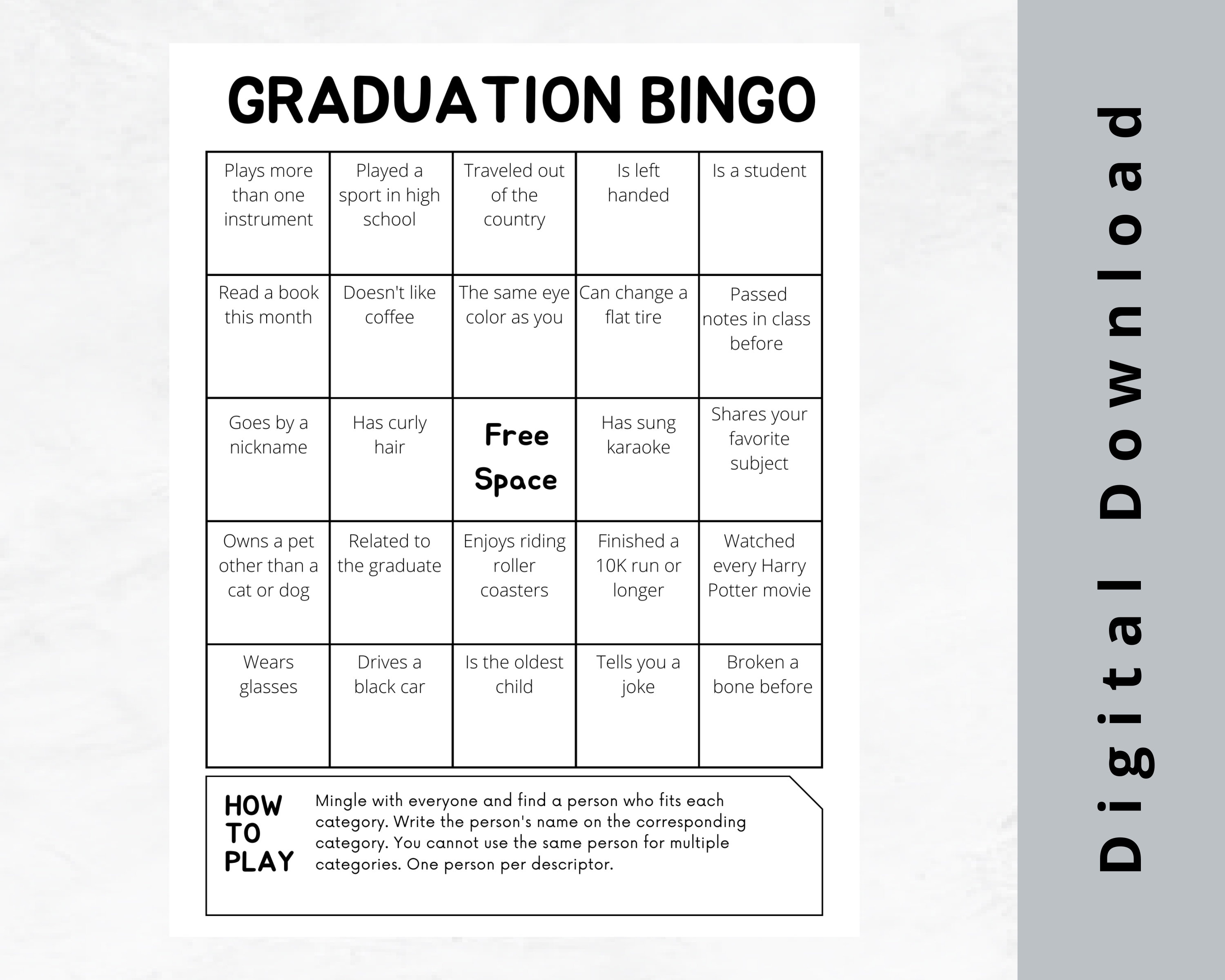 Graduation Party Activities • Graduation Bingo Game • Graduation Game ...