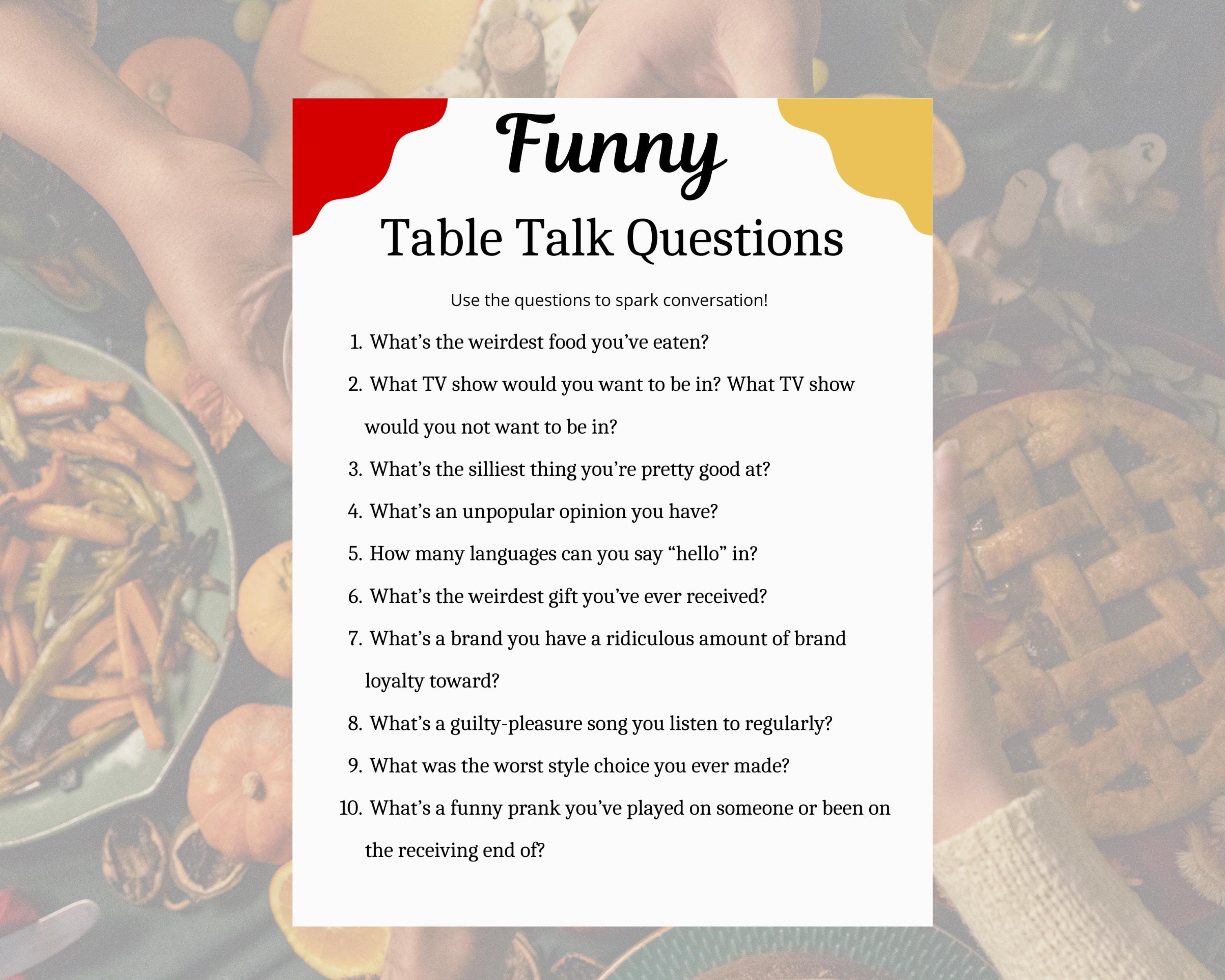 Funny Table Talk Game • Printable Icebreaker Questions (digital ...