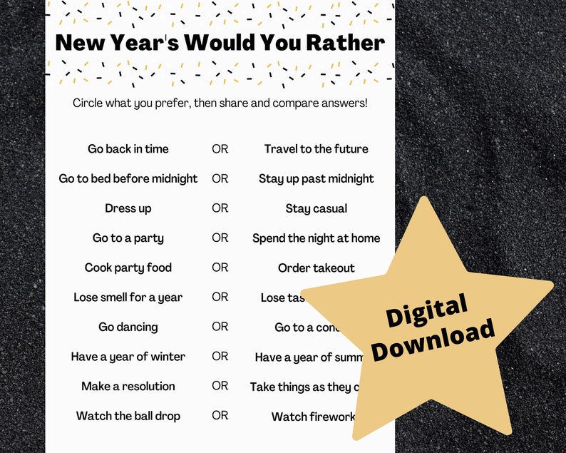 New Year's Would You Rather New Year's Eve Party Game Icebreaker Game ...
