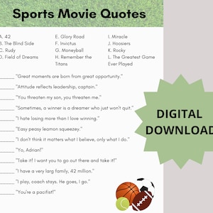 Sports Movie Quotes Matching Game • Digital Download Printable • Sports Game; Guys Night • Sports Birthday Game