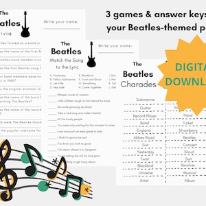 The Beatles Printable Party Games: Trivia, Song Matching, Charades