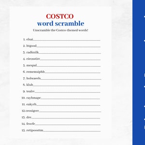 Costco Word Scramble | Costco Birthday Party Game