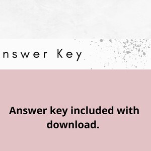 May include: A pink background with white text that reads "Answer Key". Below the text is a smaller white text that reads "Answer key included with download."