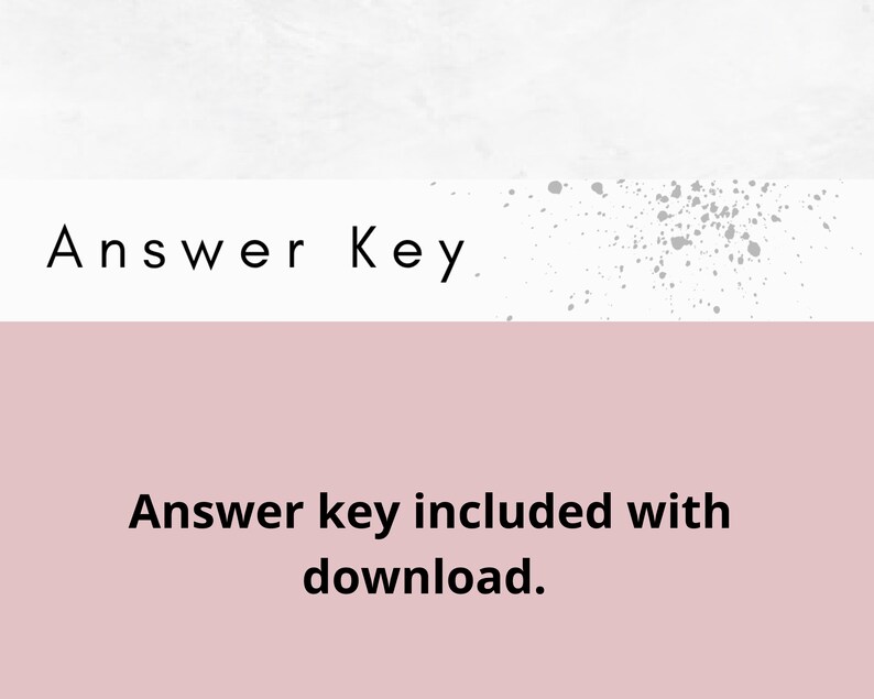 May include: A pink background with white text that reads "Answer Key". Below the text is a smaller white text that reads "Answer key included with download."