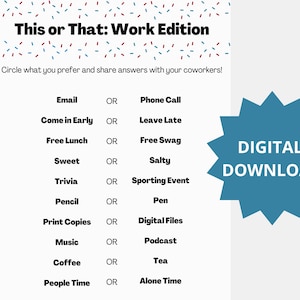 This or That Work Edition • Simple, Easy Work Activity for Team Bonding and Leading Teams • Work Icebreaker Game • Employee Work Game