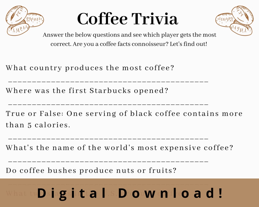 Coffee Trivia Coffee Themed Party Games Work Game Coffee Shop Party