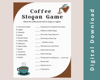 Juego de preguntas y respuestas sobre eslóganes de café • Rompehielos, juego de fiesta (descarga digital)