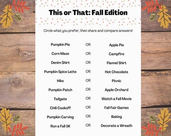 Herbst Dies oder Das Spiel: Thanksgiving & Friendsgiving Icebreaker (Printable)