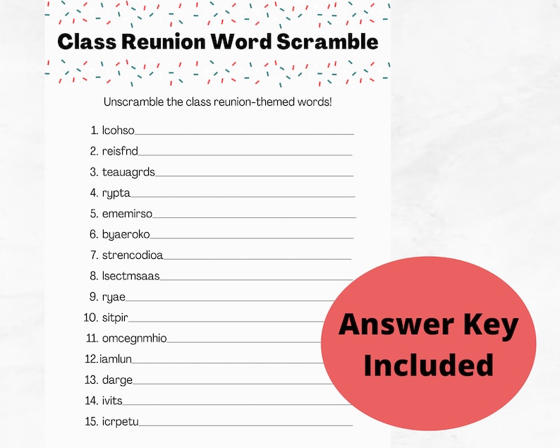 Class Reunion Word Scramble Class Reunion Icebreaker Mingle Game