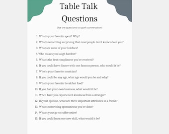 Table Talk Game • Conversation Starters • Get-to-Know You Game • Icebreaker