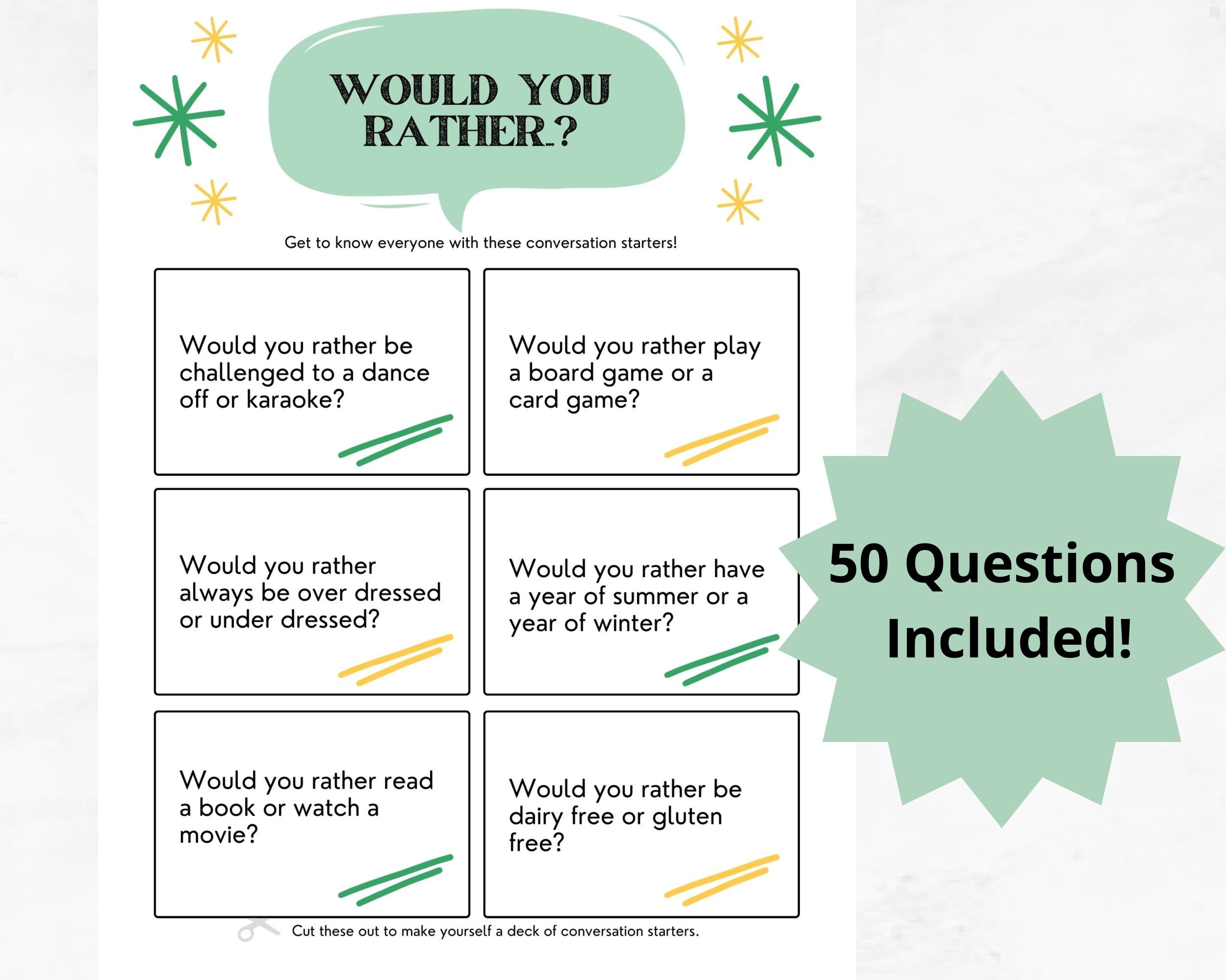Would You Rather Conversation Starters Table Topics - Etsy