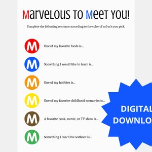 M&M Icebreaker Game, Get-to-Know You Game for Groups, Immediate Download Game