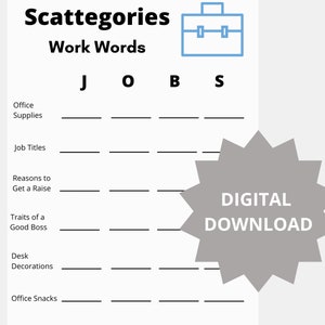 Office, Work Scattegories • Team Bonding for Virtual or In-Person Groups • Icebreaker Jobs • Workplace Game • Employee Work Game