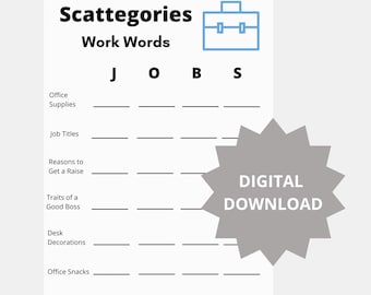 Office, Work Scattegories • Team Bonding for Virtual or In-Person Groups • Icebreaker Jobs • Workplace Game • Employee Work Game