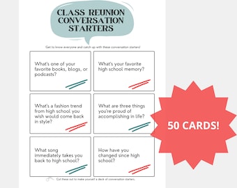 Class Reunion Conversation Starters • 50 Get-to-Know-You Cards • Icebreaker Game • Fun Digital Download Game for High School Reunion Friends