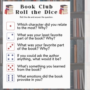 Book Club Roll the Dice Game • Book Club Party Game • Book Games • Book Activities • Literary Games