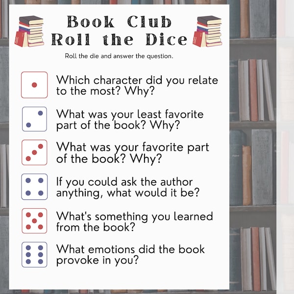 Book Club Roll the Dice Game • Book Club Party Game • Book Games • Book Activities • Literary Games