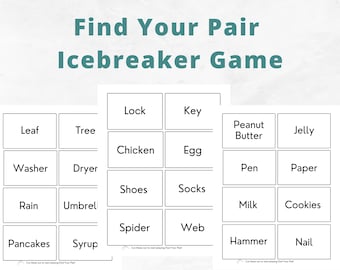 Find Your Pair Game • Get to Know You Game • Icebreaker Game • 56 Cards, 28 Sets • Fun Digital Download Game for Groups, Friends, and Teams