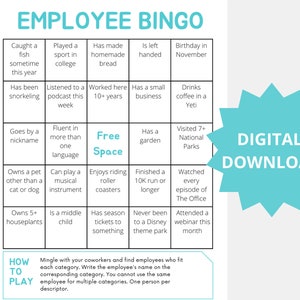 Employee Bingo • Workplace Get-to-Know You Game • Employee Work Game • Work Icebreaker, Downloadable