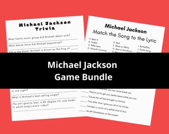Paquete de juegos de preguntas y respuestas sobre Michael Jackson y de asociación de letras (descarga digital)